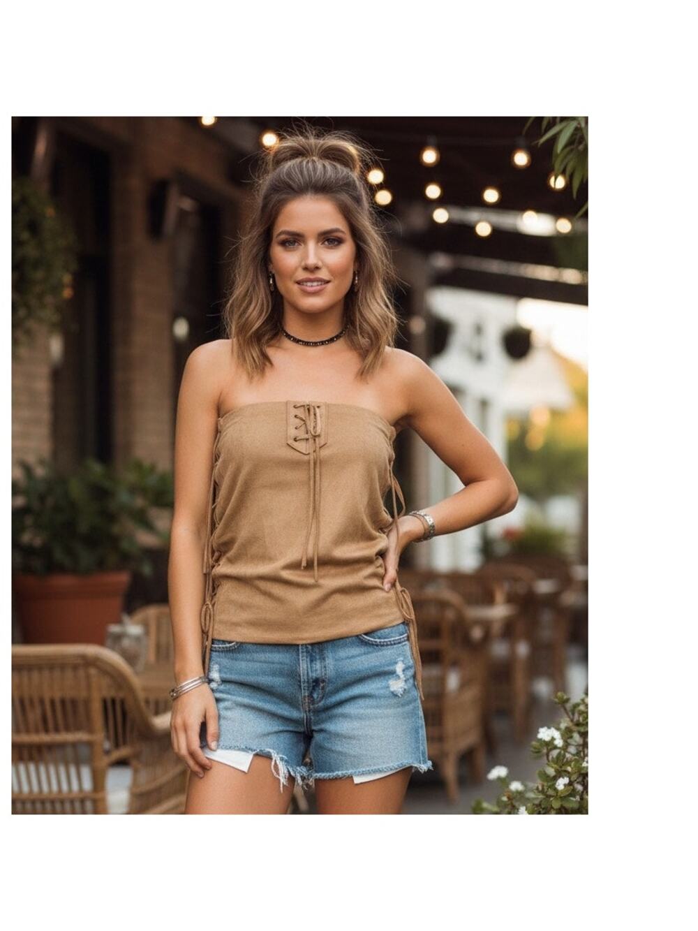 Amisu suede look boho sleeveless top